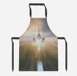 Airplane Flying Over Runway Designed Kitchen Aprons For Discount