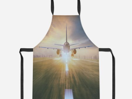 Airplane Flying Over Runway Designed Kitchen Aprons For Discount