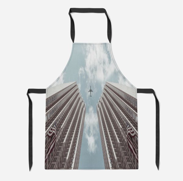 Airplane Flying over Big Buildings Designed Kitchen Aprons For Cheap