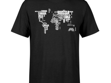 World Map (Text) Designed T-Shirts Hot on Sale