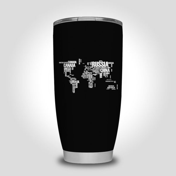 World Map (Text) Designed Tumbler Travel Mugs Hot on Sale