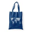 World Map (Text) Designed Tote Bags For Discount