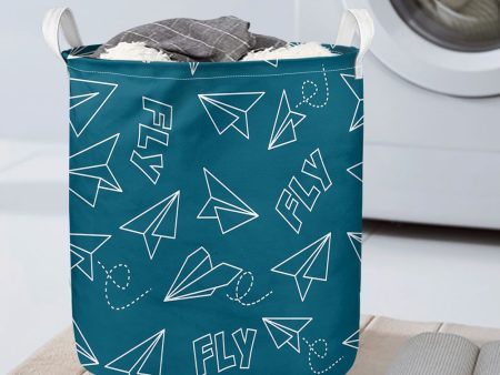 Paper Airplane & Fly Green Designed Laundry Baskets Fashion