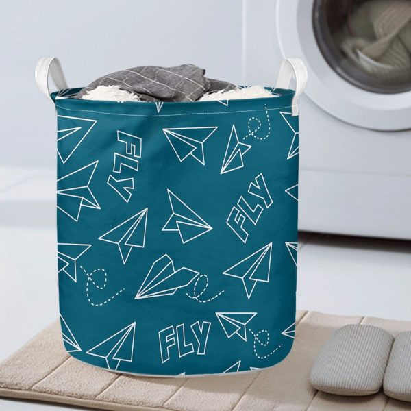 Paper Airplane & Fly Green Designed Laundry Baskets Fashion