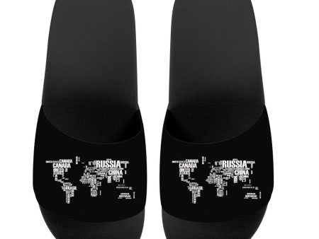 World Map (Text) Designed Sport Slippers Online now