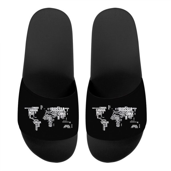 World Map (Text) Designed Sport Slippers Online now