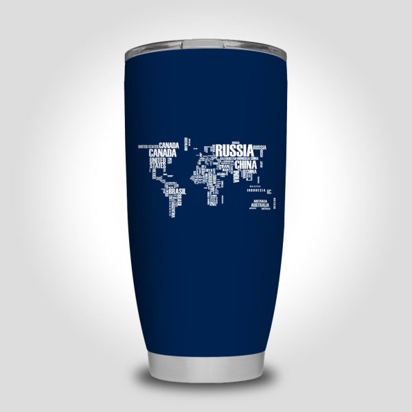 World Map (Text) Designed Tumbler Travel Mugs Hot on Sale