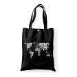 World Map (Text) Designed Tote Bags For Discount