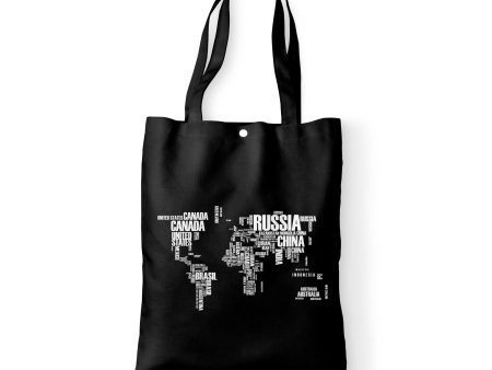 World Map (Text) Designed Tote Bags For Discount