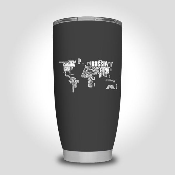 World Map (Text) Designed Tumbler Travel Mugs Hot on Sale